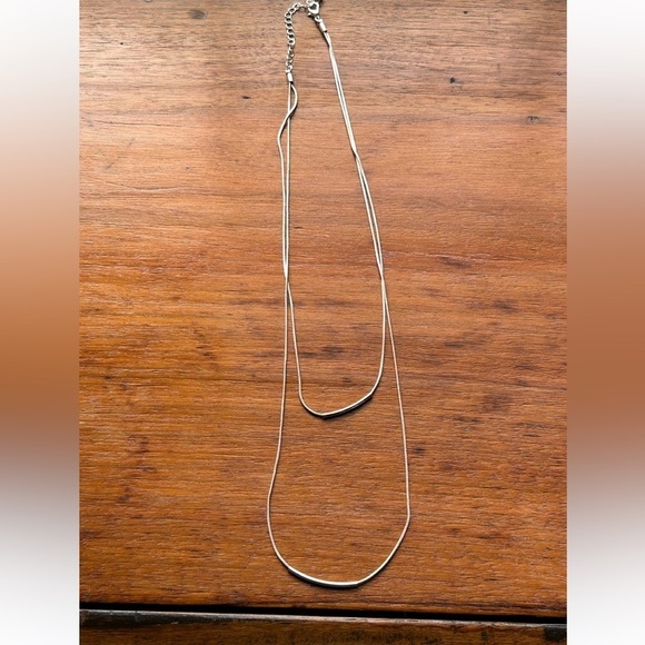 Tubular Smooth Double Rope Necklace Silver Tone Moveable Pendants - Picture 11 of 15